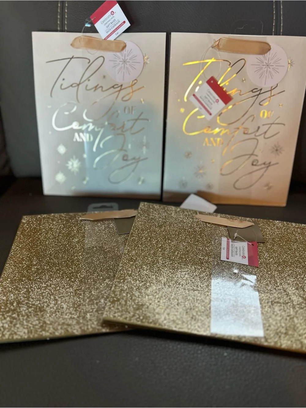 Celebrate It Gold and Black Glitter Christmas Gift Bags